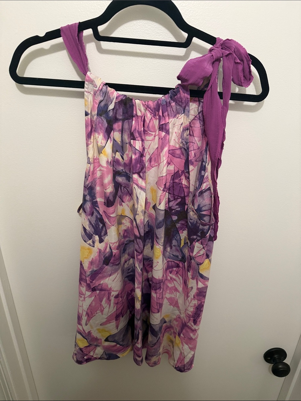 Banana Republic Pink & Purple Floral Tie-Shoulder Silk Camisole